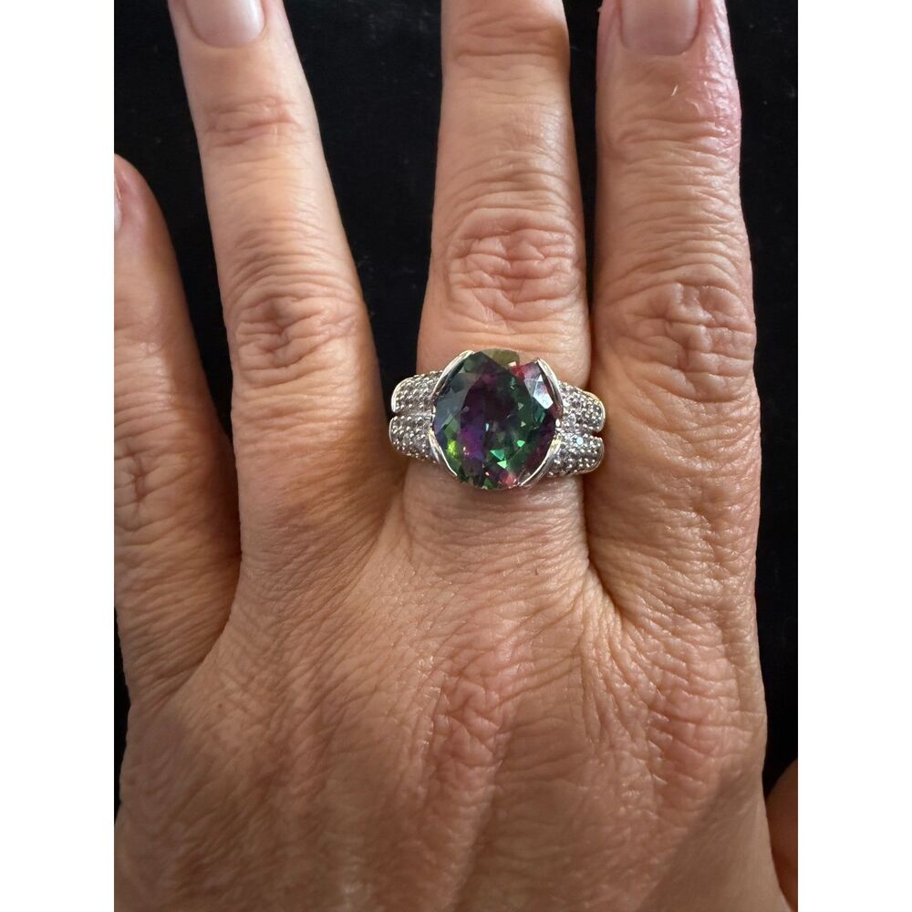 Vintage 925 Rainbow Mystic Topaz Ring sz 9